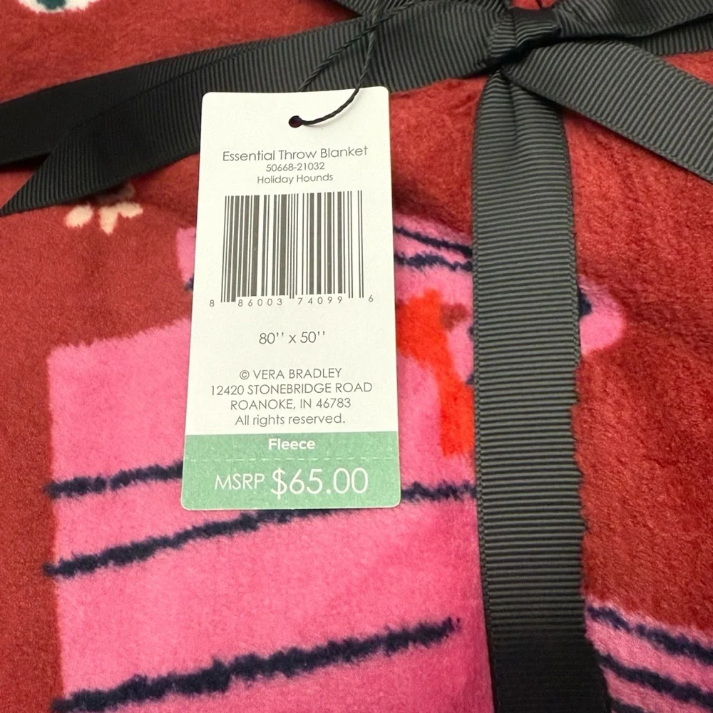 Vera Bradley Holiday Hounds Poodle Dalmatian Weiner Dog Throw Blanket 50x80